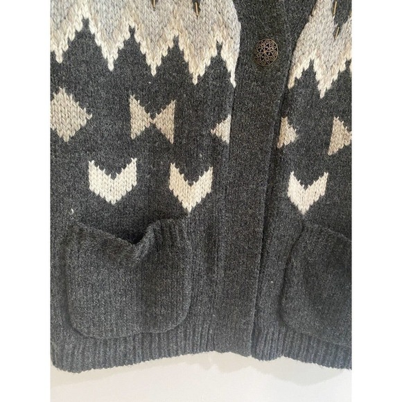 J JILL Wool Chunky Knit Southwestern Fair Isle Beaded Cardigan Sweater Size XS - Picture 3 of 14